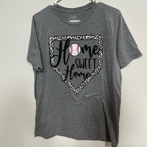 Baseball Mama Home run leopard print Graphic T Shirt Large